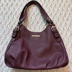 Poppy & Peonies Shoulder Bag - Plum Coloured Purse with gold accents